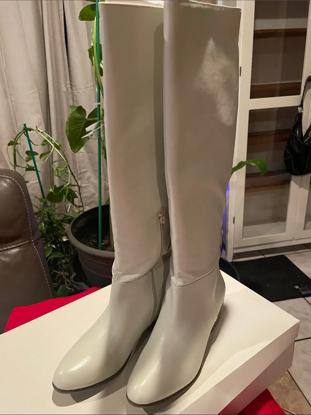 Esprit Tall White Knee Boots with Side Zip